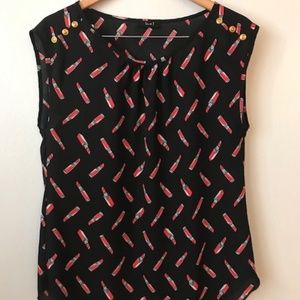 Lipstick Print Sleeveless Blouse